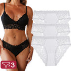 3PCS/Set Sexy Perspective Women Back Lace Panties Patchwork Cotton Underpants Hollow Out Lingerie Underwear Comfortable Briefs