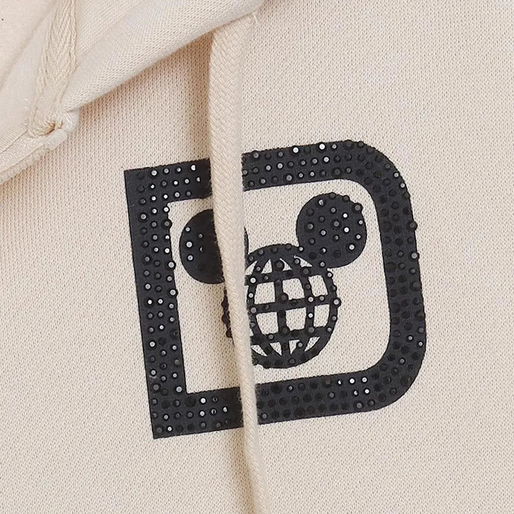 Disneyland Sweatshirt Castle Shining  Mickey Disneyworld Letter Glitter Minnie Unisex Couple Women Zip Pocket Hooded Jumper Top