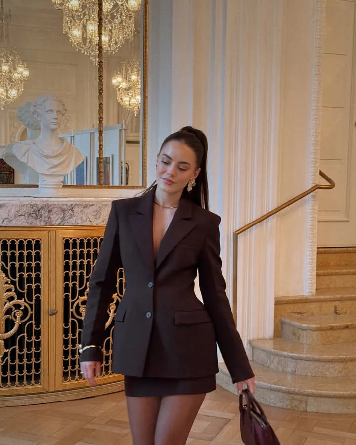 Elegant Lapel Blazer Mini Skirts Sets Women Casual Burgundy Jackets Suit With Hip Package Skirt Female 2025 Spring Chic Outfits