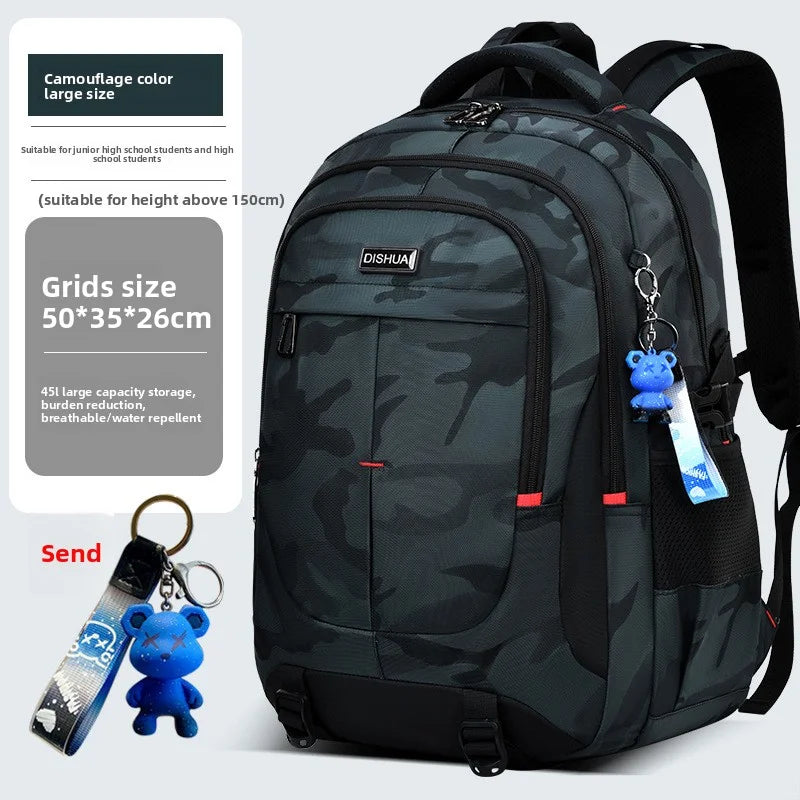 2025 new camouflage backpack for boys High capacity school bag for junior high school students Outdoor travel backpack for men