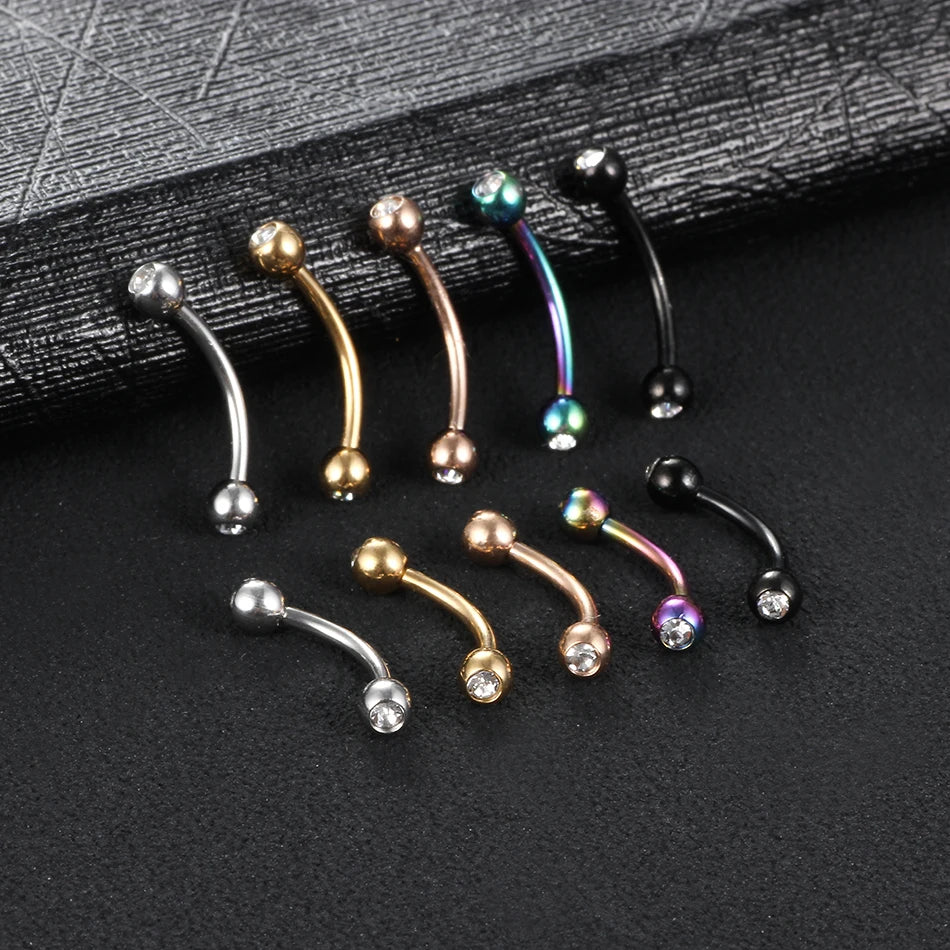 1PC 6/8/10mm Stainless Steel Banana Piercing Ring 3mm Ball Eyebrow Piercing Curved Barbell Ring Snug Daith Helix Rook Earring