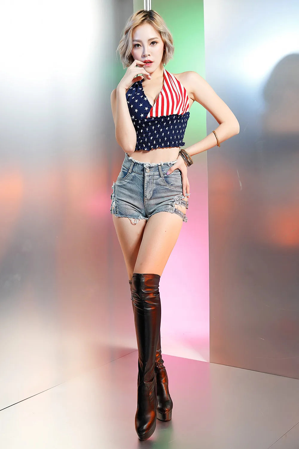 648 # New Sexy High Waist Perforated Bar Hot Pants Summer High Elastic Plus Size Fashion Casual Jeans Denim Shorts Women