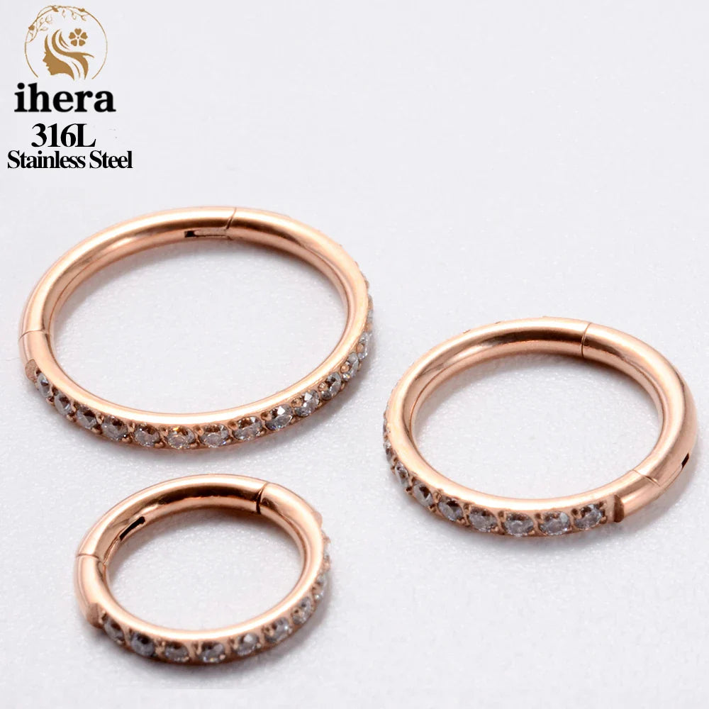316L Stainless Steel Zircon CZ Hinged Segment Nose Septum Clicker Ring Round Earrings Hoops Ear Tragus Helix Piercing Jewelry