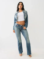 Embroidered retro pocket blue loose jeans high waist slim bell bottom pants American retro Harajuku Gothic hip hop women jeans