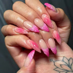 24Pc Long Stiletto Press on Nails Cherry Pink French False Nails with 3D Bow Pearls Design Detachable Acrylic Fake Nail Art Tips