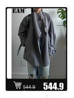 EAM 2024 New Fashion Winter Stand Collar Irregular Long Type Black Cotton-padded Clothes Loose Coat Black Jacket Woman YA771