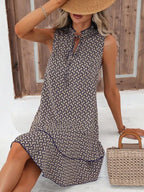 2025 Elegant Women's Casual Loose Ruffle Mini Dress Summer Bohemian Printed V-neck Lace-up Small Flying Sleeve Dresses For Women