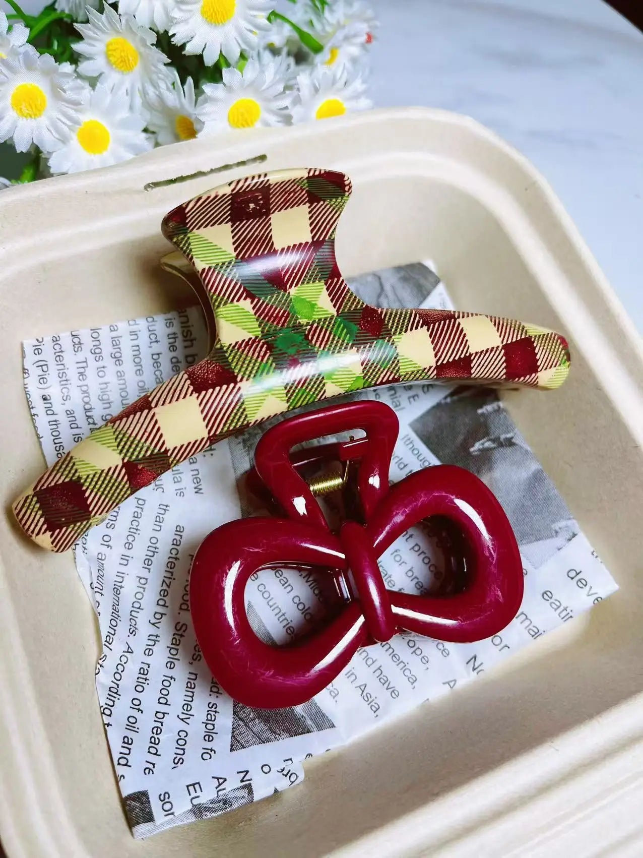 2Pcs/set Vintage Blue Polka Dot Red Bow Hair Clip Shark Claw Clamp Hairpin Barrette Korean Hair Headwear Accessory For Women