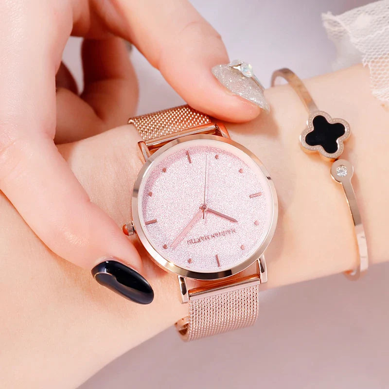 2025 New Women's Luxury Watch Matte Dial Japanese Quartz Movement Stainless Steel Mesh Strap Hannah Martin Brand Original Watch