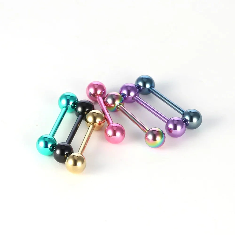 7pcs/lot Titanium Plated Piercing Tongue Rings Bars Girls 14G Tongue Piercing Barbells Stainless Steel Body Jewelry SD84
