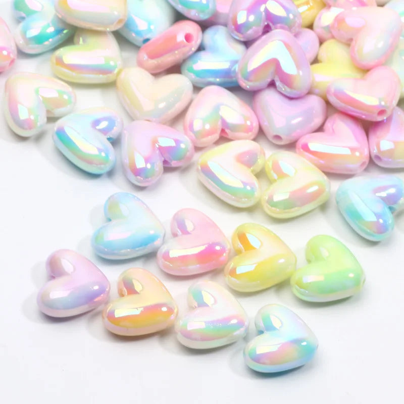 10pcs 15x17mm Macarons ABS Spacer Beads Gradients Heart Acrylic Beads For Diy Jewelry Making Bracelet Necklace Earrings Pendant