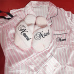 2 Piece Personalized Name Women Sleepwear Faux Silk Satin Pajamas Set Long Sleeve Sleepwear Pajamas Suit Female Homewear