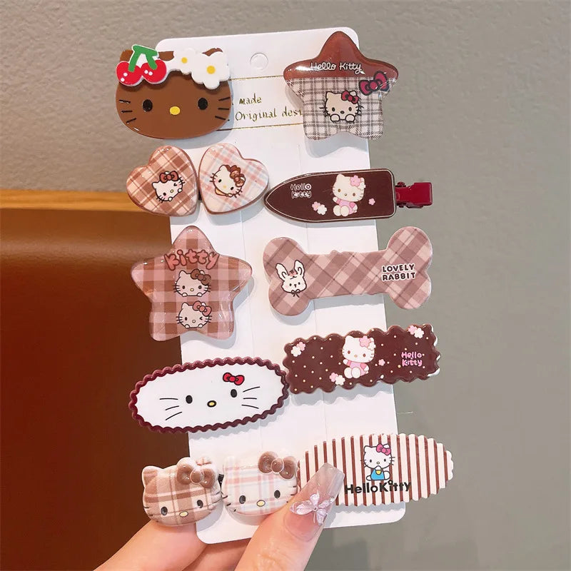 10pcs Children's Hair Clip HelloKitty Cute Headwear for Girls and Children Forehead Hair Clip