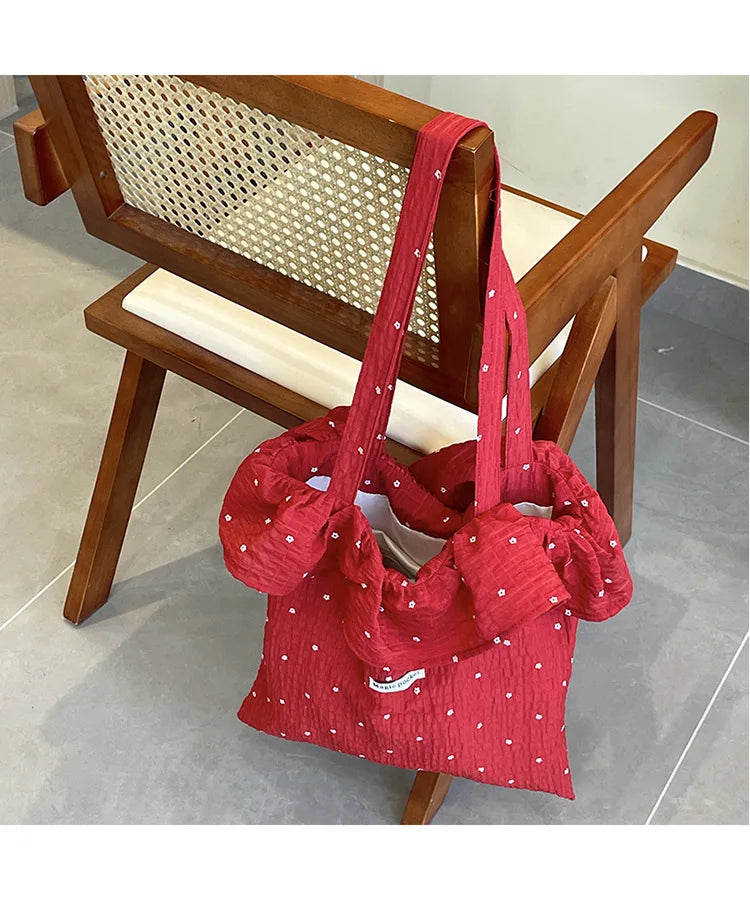 All-match Wave Point Chiffon Shoulder Bag Large Capacity Fairy Mesh Handbag Commuting Bag Korean Style Tote Bag Women