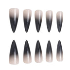 24pcs Black Gradients Long Paragraph Fashion Manicure Patch Reusable Adhesive False Nails Almond Fake Nails Press On Stiletto