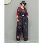 Hand Embroidery Old Cloth Patchwork Wide Leg Strap Long Pants Women Autumn Loose High Waist Jumpsuit LX4343