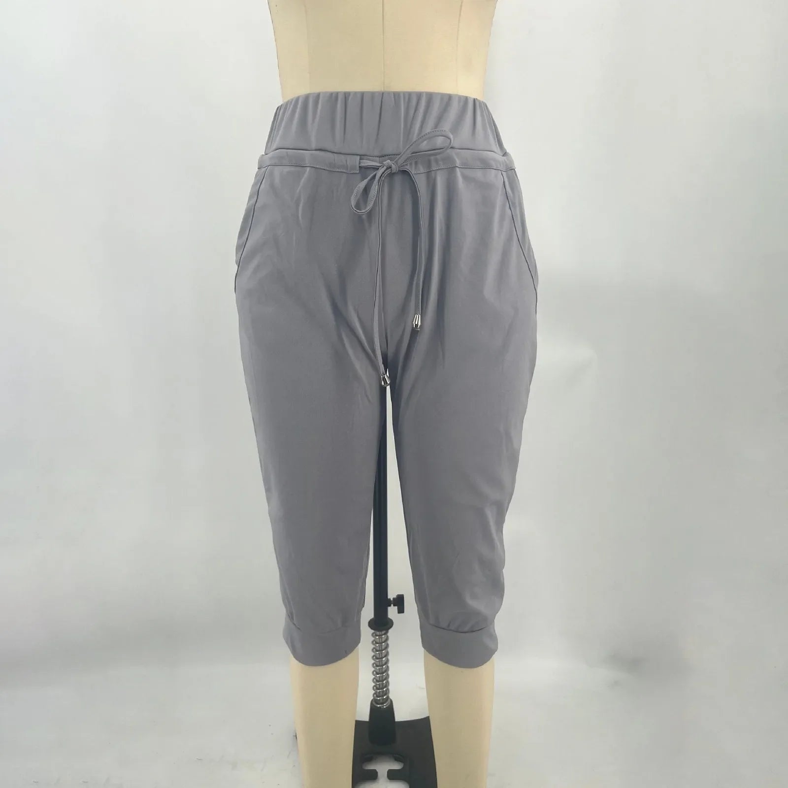 Classic Solid Color Jogging Pants Women Cotton Linen Capris Trousers Bandage Double Pocket Pants Summer Beach Vacation Wear