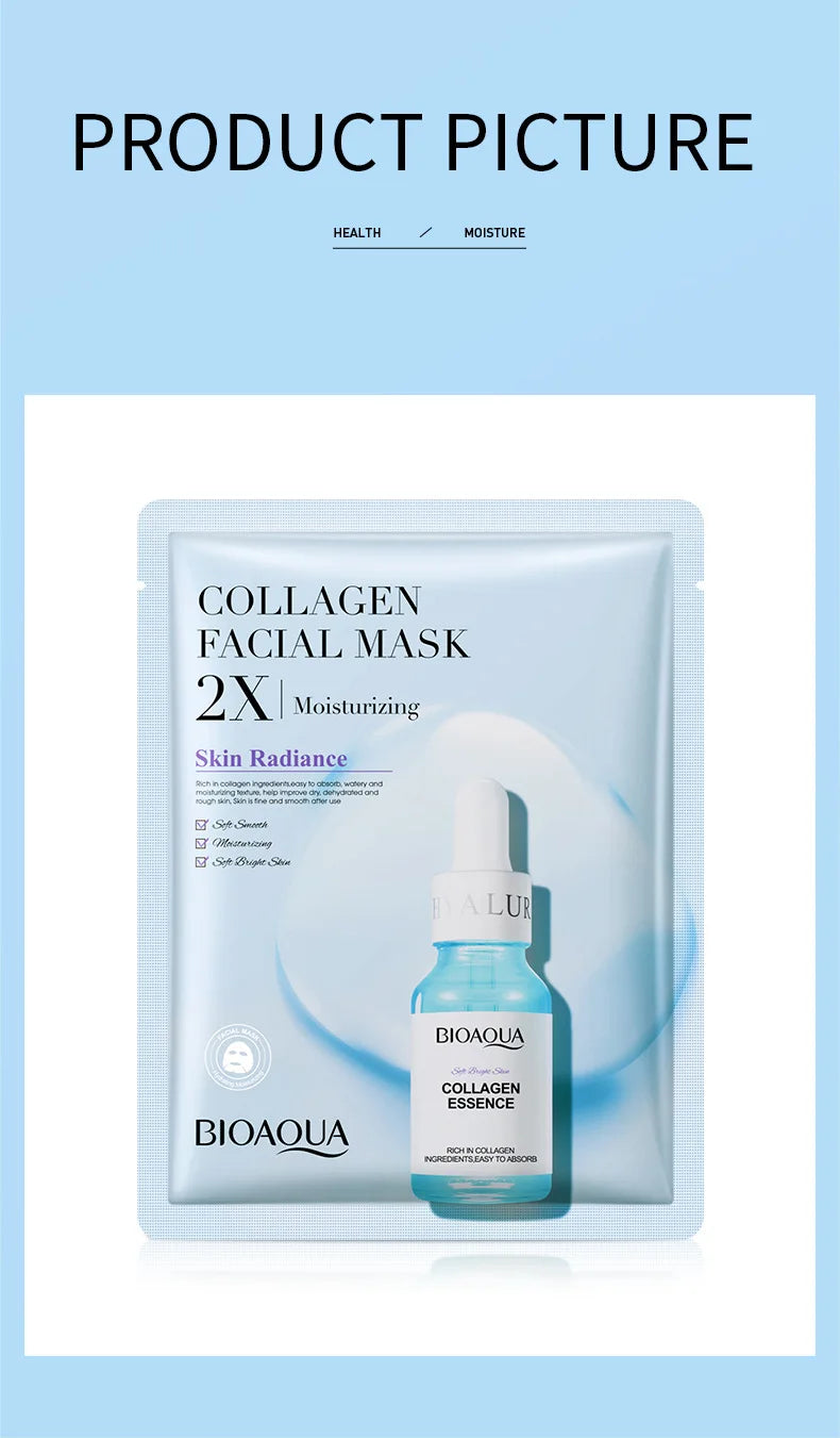 20 Pieces BIOAQUA Centella Collagen Vitamin C Facial Mask Moisturizing Refreshing Sheet Masks Hyaluronic Acid Skin Care Products