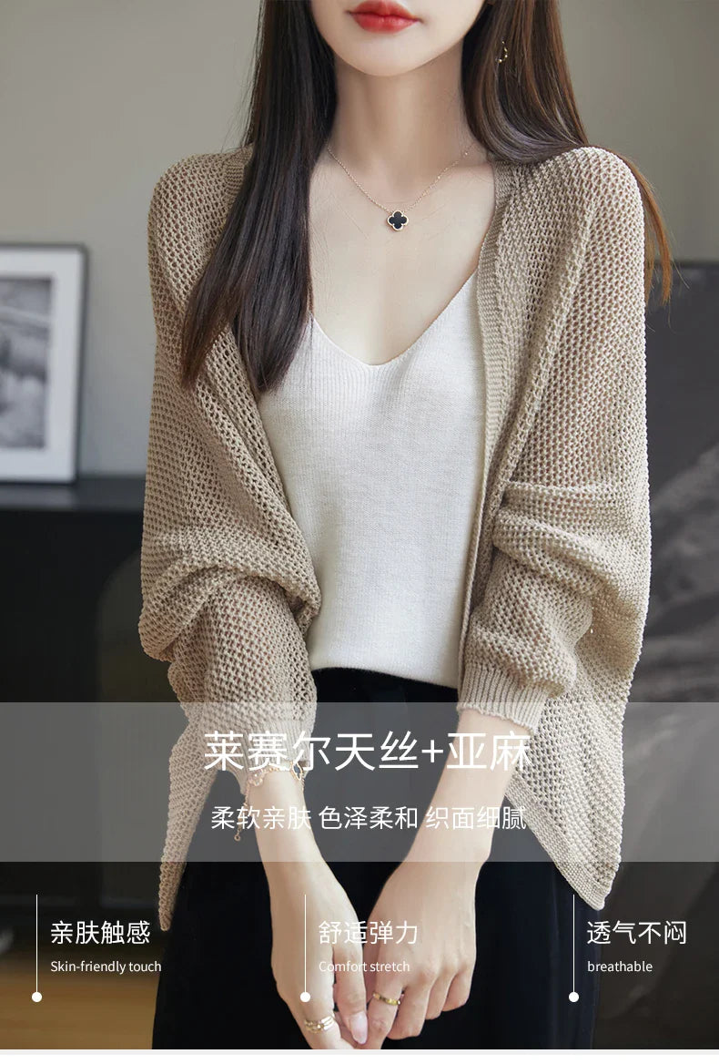 2025 New Hollow Out Loose Knit Cardigan Women Openwork Linen Shawl Summer Kimono Style Unique Cape Shawl Sweater Shrug Top