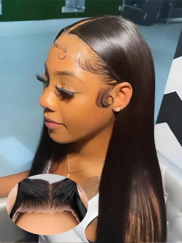 360 Full Lace Front Invisi-Drawstring Wigs Human Hair Bone Straight 13X4 HD Lace Front Wigs Pre Plucked 30 Inch Glueless 5X5 Wig