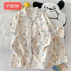 Cute Pink Cloud Cotton Spwear Bear Print Home Clothes Long Sve ort Sve Women's Comfortable Home Suit Summer Thin