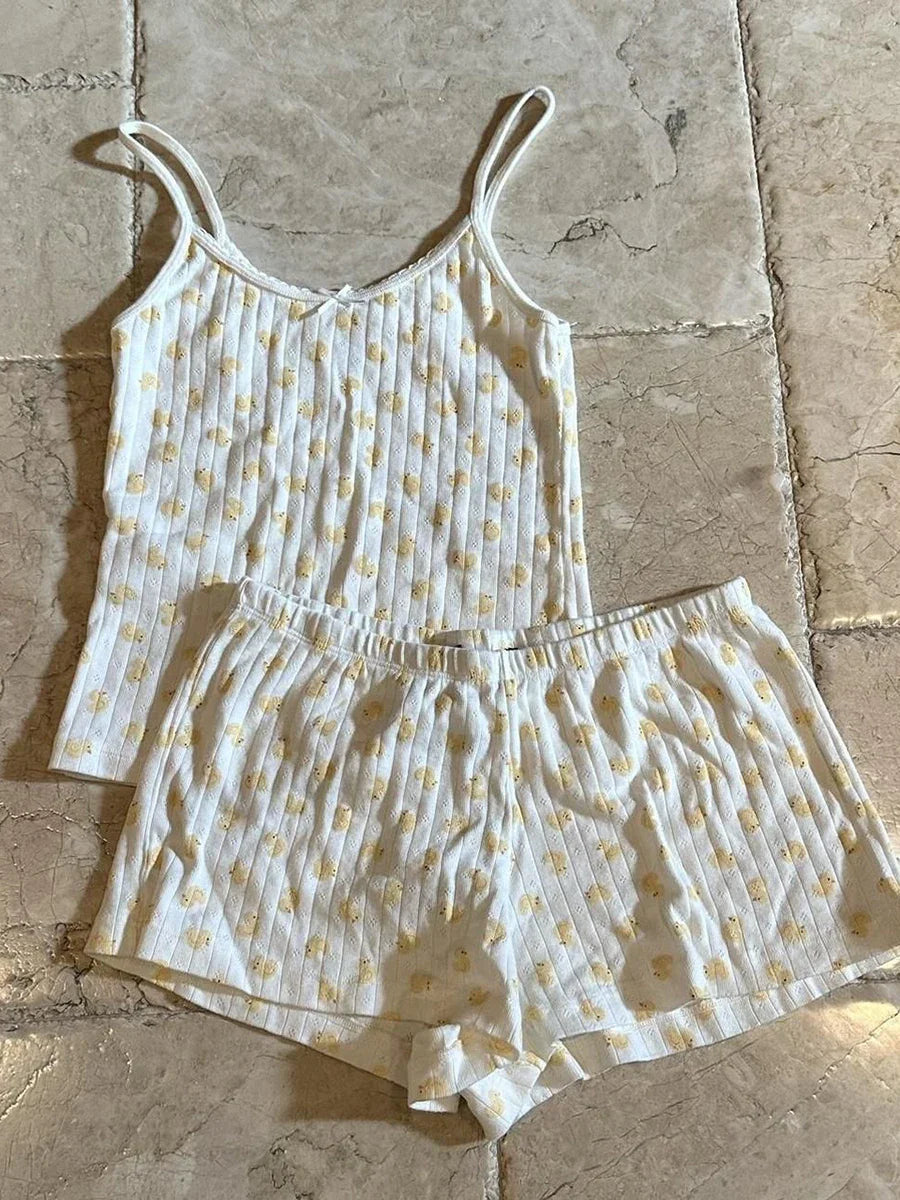 Blue Striped Tank Shorts Pajama Set Women Summer Sleeveless Crop Top+Elastic Waist Straight Short Pant Cotton Home 2 Piece Sets