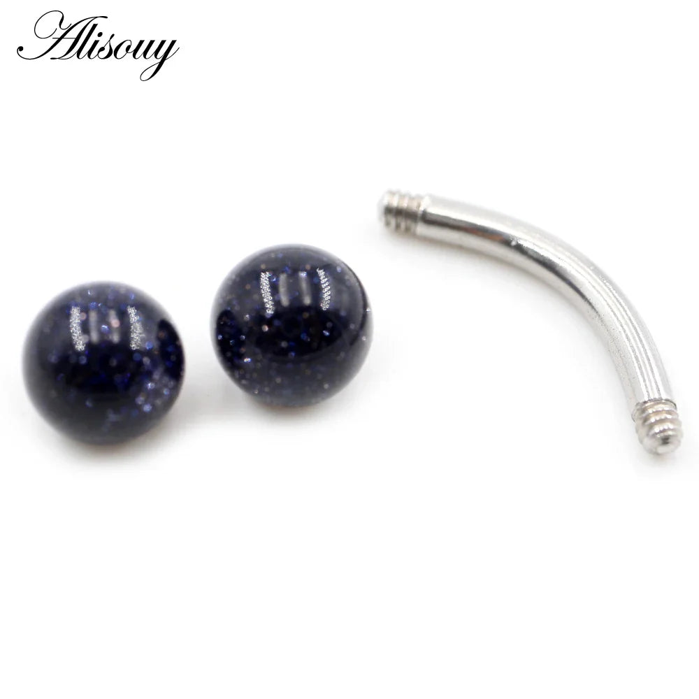 Alisouy 2PCS 14G Stainess Steel 5mm Stone Ball Eyebrow Curved Barbell Lip Ring Snug Daith Helix Earrings Body Piercing Jewelry