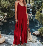 2023 AliExpress Europe and America New Jumpsuit Women's Cross border Summer Female Thread Backless Solid Color Sexy jumpsuit