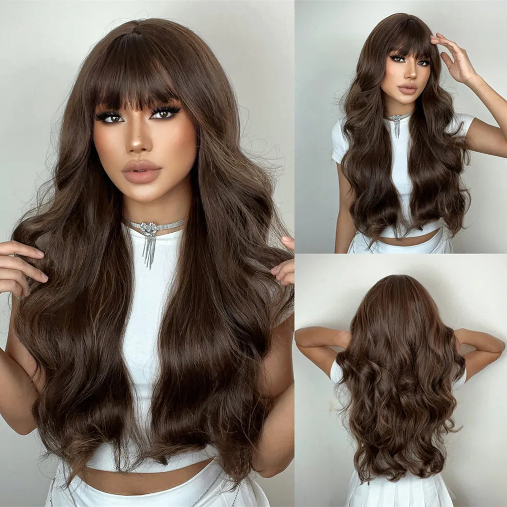 Blonde synthetic wig with straight bangs Ladies Cosplay wig High temperature silk wig set with big waves and long curly hair