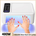 140 Beads Professional UV LED Nail Lamp For Nails 480W Fast Curing Gel Polish Lamp With LCD Display Screen Smart Sensor