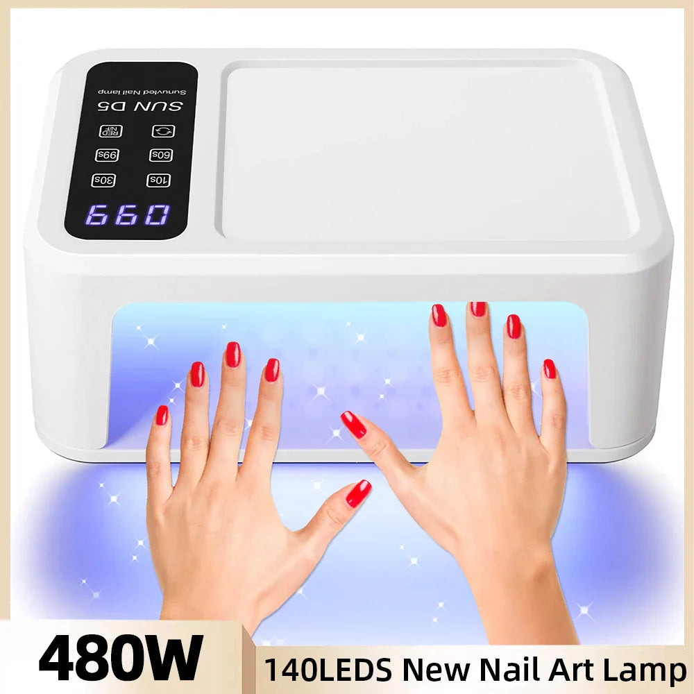 140 Beads Professional UV LED Nail Lamp For Nails 480W Fast Curing Gel Polish Lamp With LCD Display Screen Smart Sensor