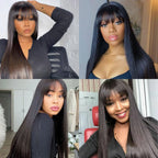 Bone Straight Human Hair Wig With Bangs For Women 30 Inch Brazilian 3x1 Lace Wigs Glueless Wig Human Hair Natural Black Color