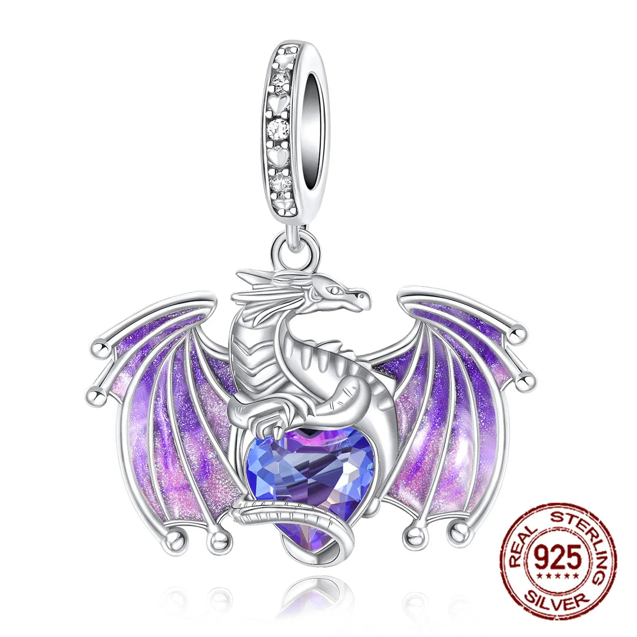 925 Sterling Silver Purple Dragon Flying Dragon Pendant Charm Fit Original Charms Bracelets Women DIY Jewelry Gift