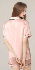 100% Real Mulberry Silk Womens Pajamas Set Sleepwear Pjs Button Down Short Sleeve Shirt Top and Shorts Loungewear 2 Piece M-4XL