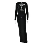 Articat Sexy Hollow Out Long Sleeved Elastic Tight Dress Women Pleats Double Layered Female Vestidos Elegant Party Evening Dress