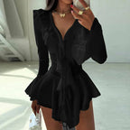 2025 New Autumn Irregular Hem Dress Women Y2K Flare Sleeve V-Neck Bandage Stretch Elegant Birthday Party Chic Hipster Bodycon