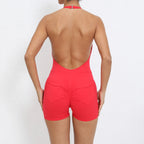 Gym Sport Jumpsuit Short Jumpsuit with Pocket Women Sportswear One Piece Yoga Set Sexy Backless Scrunch Fitness Overalls Romper