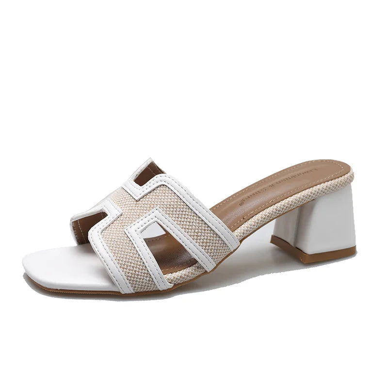 2025 Summer new arrival,fashion style grids high heel slippers for woman,thick heel outwear beach sandals for women