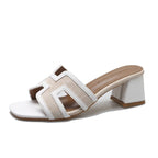 2025 Summer new arrival,fashion style grids high heel slippers for woman,thick heel outwear beach sandals for women