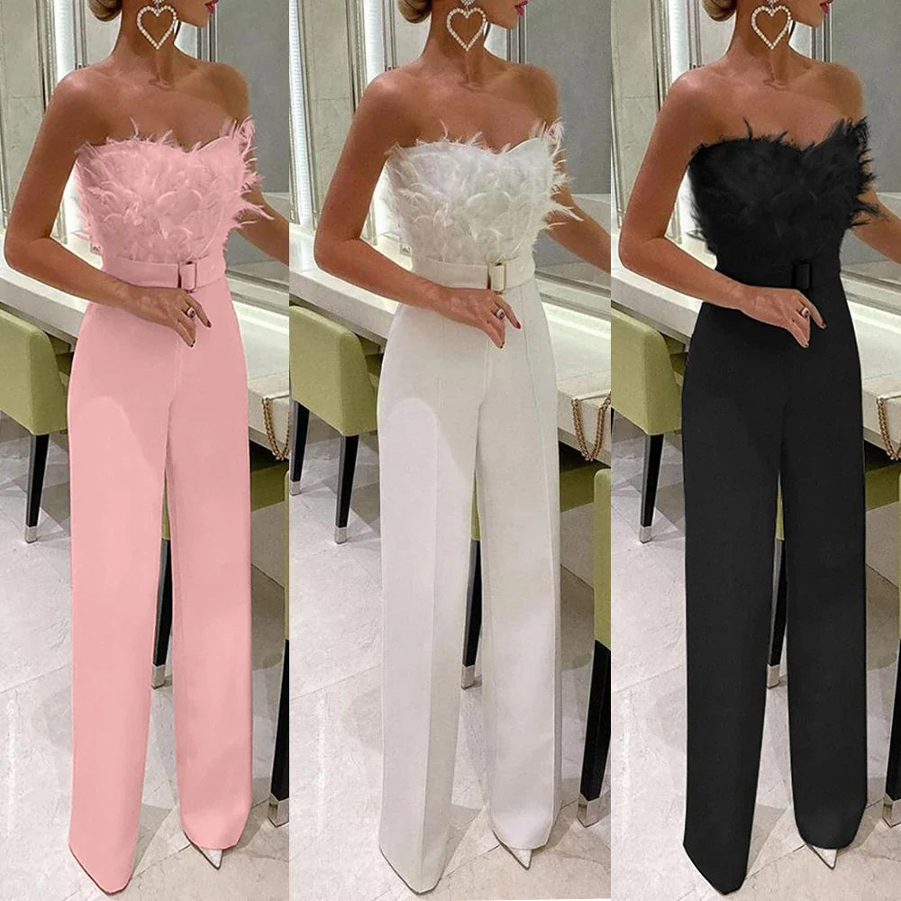 Elegant Solid High Jumpsuit For Woman Casual Long Pants 2023 Summer Sexy Club Bodysuits Evening Party Female Clothing Vintage