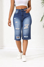 2025 Summer New Calf-Length Jeans For Women Fashion Ripped Slim Fit Butt Lift Denim Straight Legs Casual Clothing