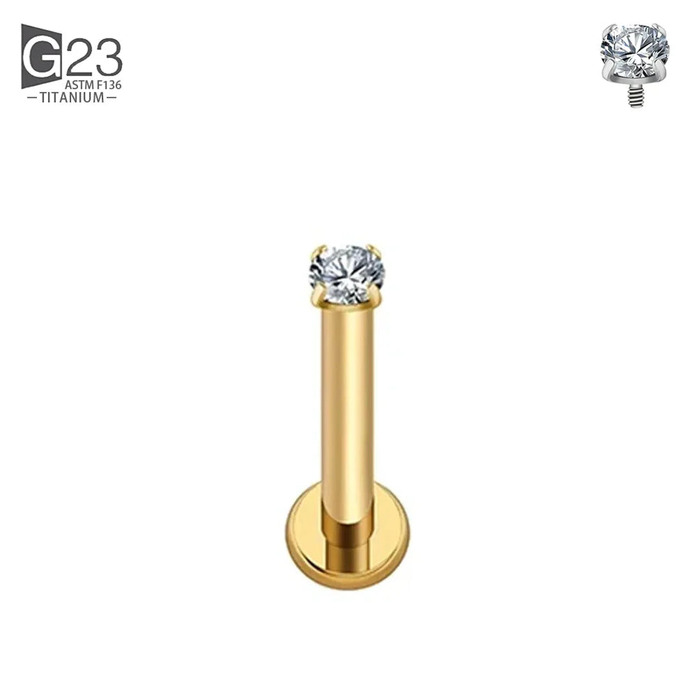 ASTM F136 Titanium 2/2.5/3/4mm CZ Labret Stud 16G Tragus Helix Cartilage Conch Flatback Earlobe Piercing Body Jewelry