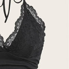 Black Lace Patchwork Halter Top Y2k Women Clothing Goth Punk Solid Ruched Backless Sleeveless Tank Top Streetwear