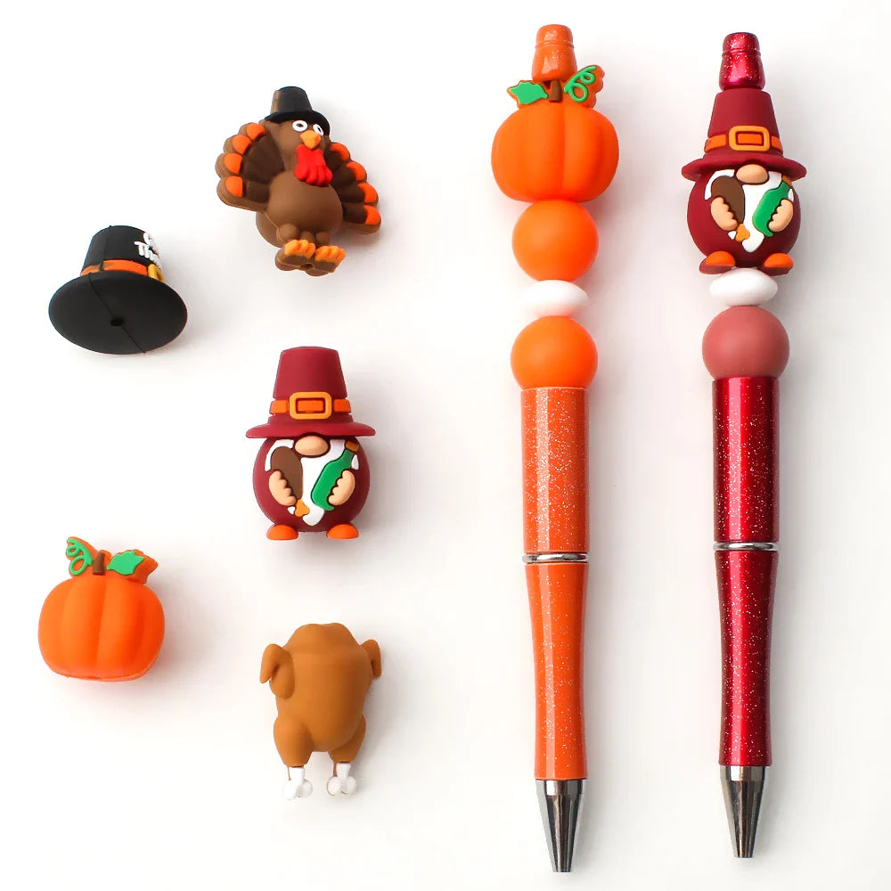 5/10/20pcs Thanksgiving Silicone Beads 3D Pumpkin Turkey  Focal Beads for Jewelry Lanyards Keychain Bracelet Making Pen Decor