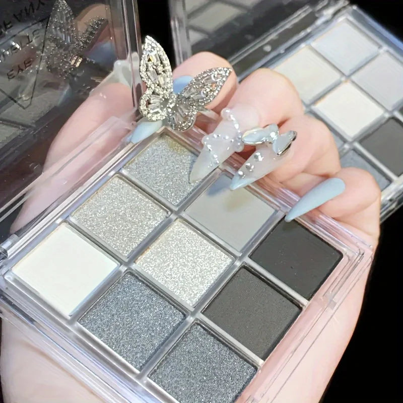 9 Colors Smokey Eye Eyeshadow Palette Matte & ShimmeryGray and Silver Tones, Party & Stage Performance Makeup