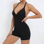 Gym Sport Jumpsuit Short Jumpsuit with Pocket Women Sportswear One Piece Yoga Set Sexy Backless Scrunch Fitness Overalls Romper
