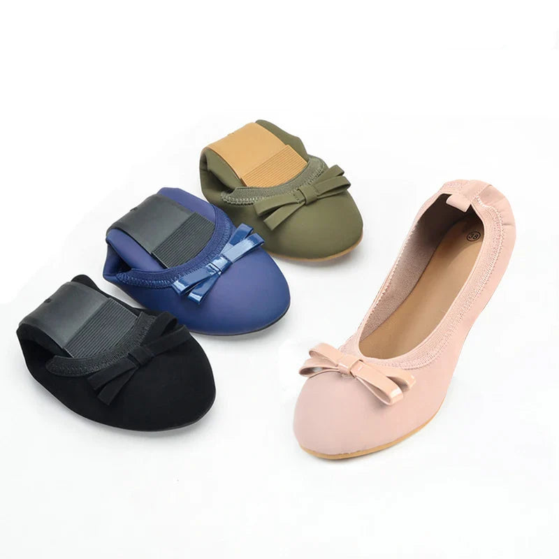 Ballet shoes with bows embellished, flat for commuting casual, soft and foldable soles