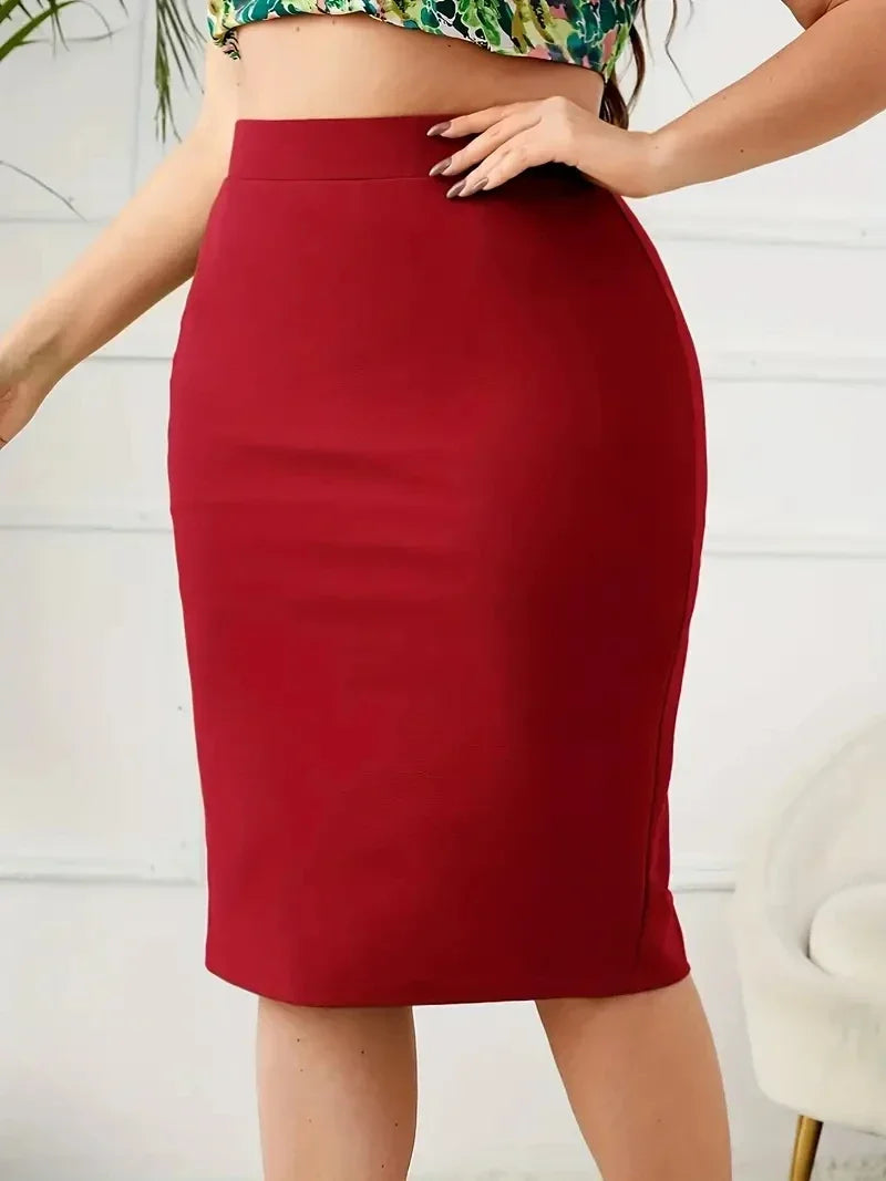 2025 Summer Plus Size Solid Slim Skirt Casual High Waist Slit Skirt  Women's Plus Size Clothing