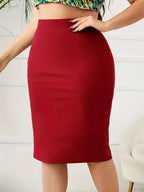 2025 Summer Plus Size Solid Slim Skirt Casual High Waist Slit Skirt  Women's Plus Size Clothing