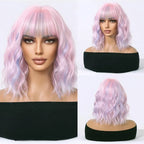 Allbell Magique Short Wavy Wig Bob Curly Wig With Bangs Dirty Orange Lolita Wigs Natural Synthetic Wig For Woman Heat Resistant